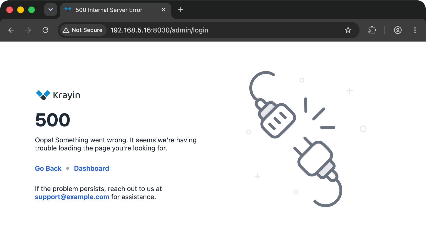 Krayin 500 Internal Server Error / Something went wrong page shown on every route after the .env APP_KEY corruption via the run-seeder endpoint