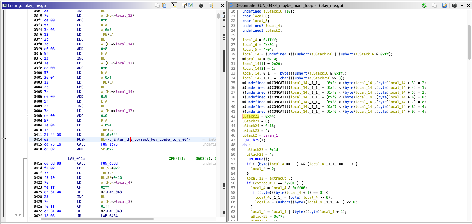 Function at 0x0384 — potential main game loop