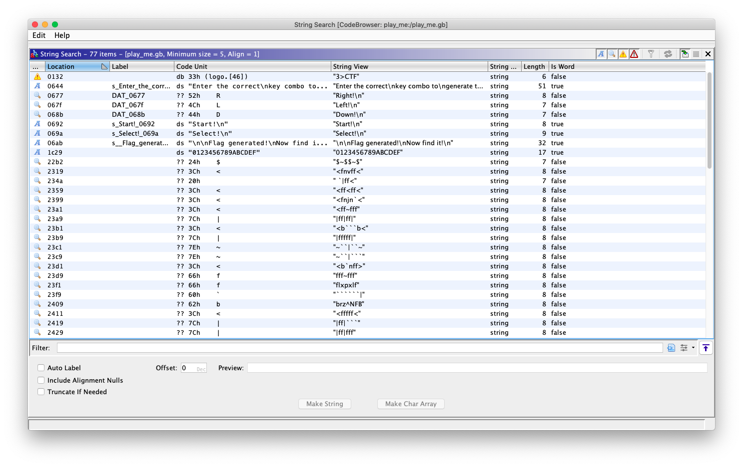 Ghidra string search — message string at 0x6644