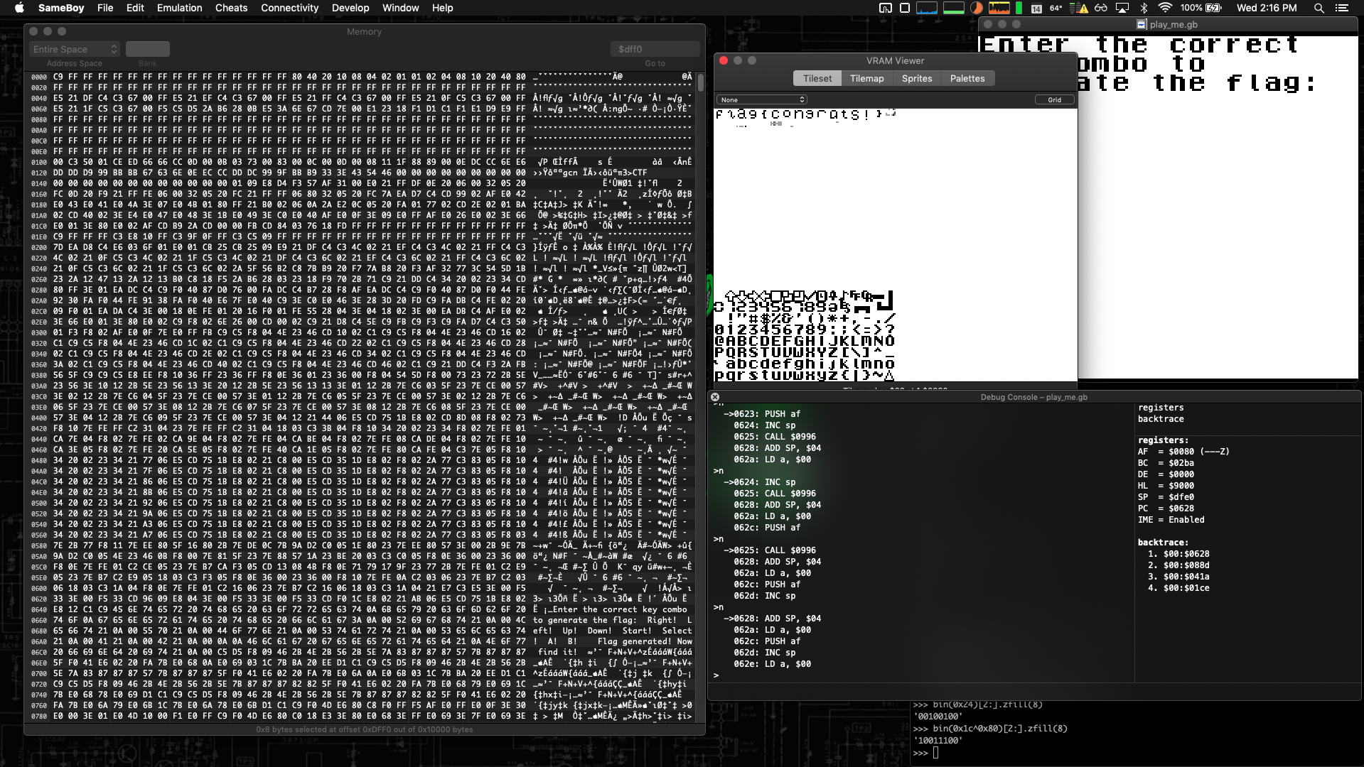 SameBoy VRAM viewer — flag rendered