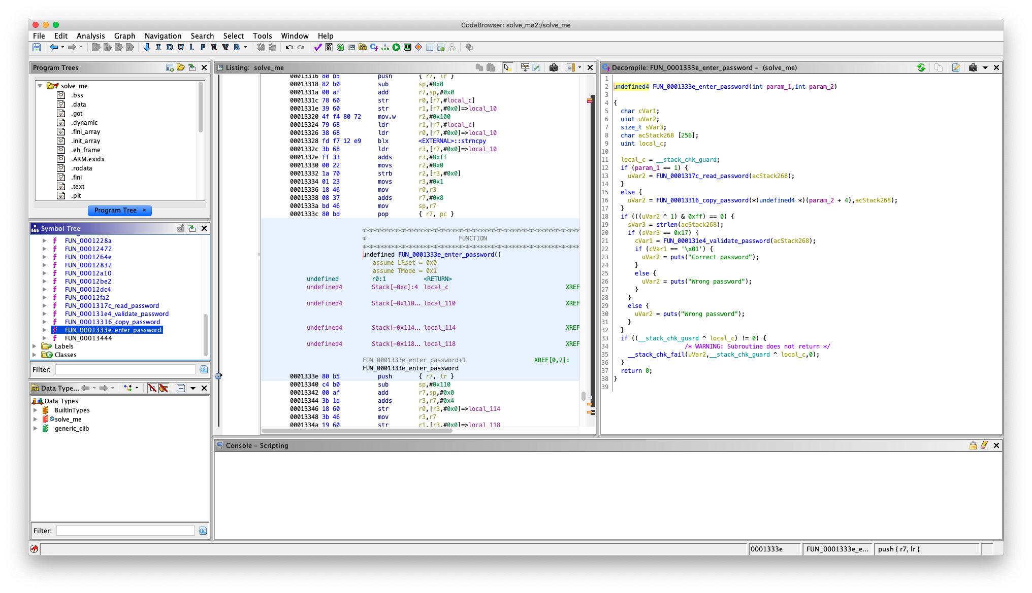 main() in Ghidra — call to password entry routine