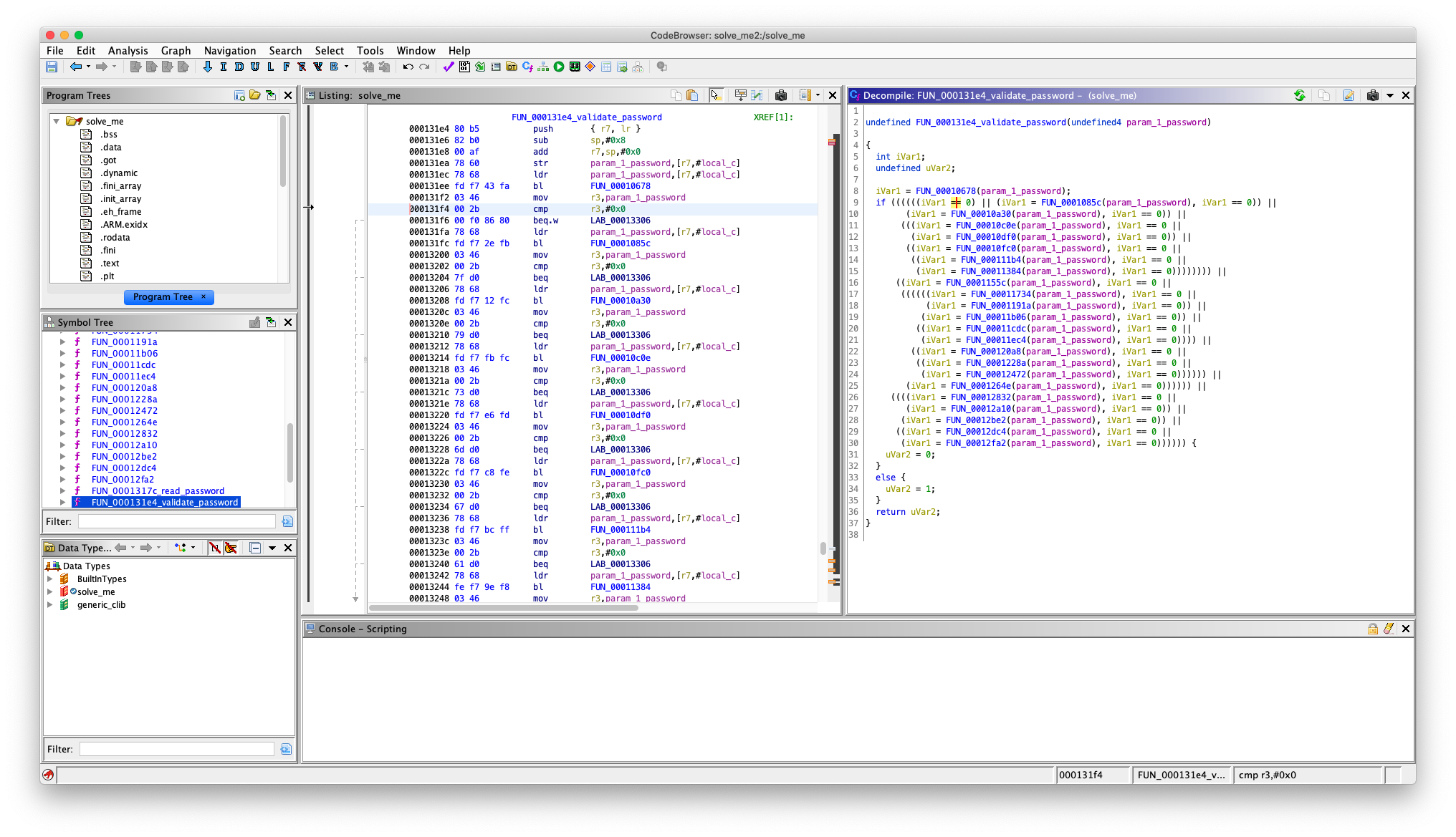 validate_password() decompiled — chain of constraint function calls