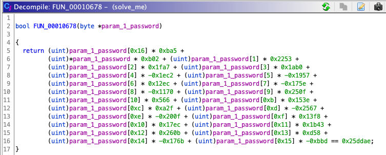 Individual constraint function — weighted sum equality check
